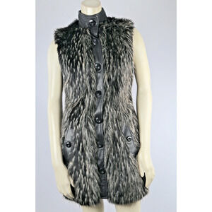 Rachel Zoe Women’s Black Gray Faux Fur Sleeveless Button Vest Jacket Coat Size 0